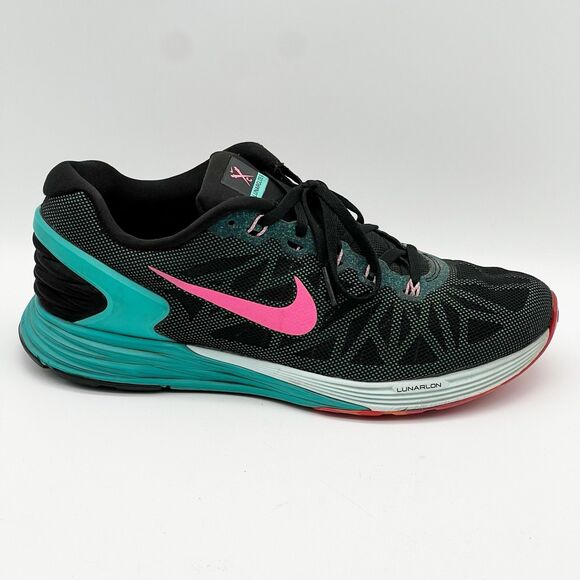 Nike Lunarglide 6 Women’s 8.5 Black Green Pink Running Shoe 654434-002 - Picture 1 of 14